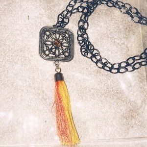 New Pendant tassel necklace orange and yellow boho cali